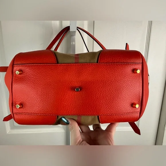 Auth Burberry House Check Canterbury canvas leather orange bag tote purse - Picture 11 of 16